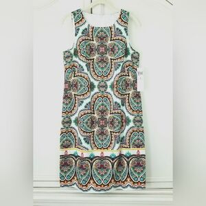 London Times Boho Moroccan Sleeveless Short Shift Dress Womens 6 NWT